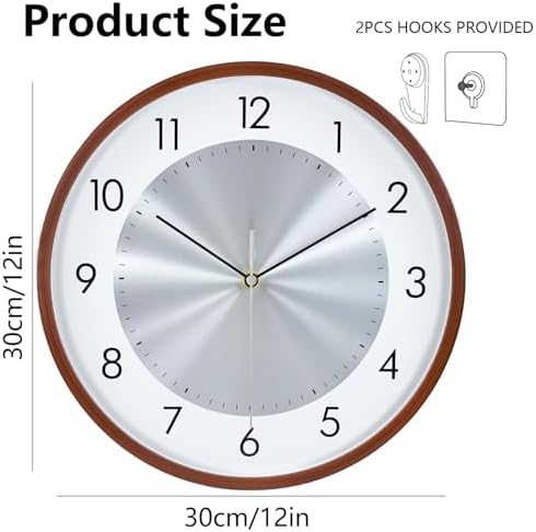 12 Inch Woodgrain Silent Wall Clock, Wall Clocks Battery Operated - Image 3