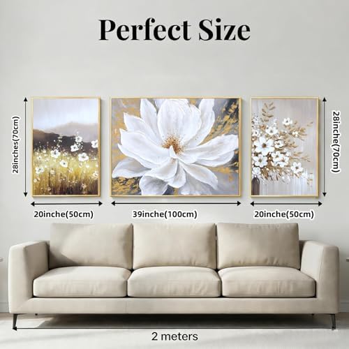3-Panel Hand-Painted Boho Floral Wall Art - Image 2
