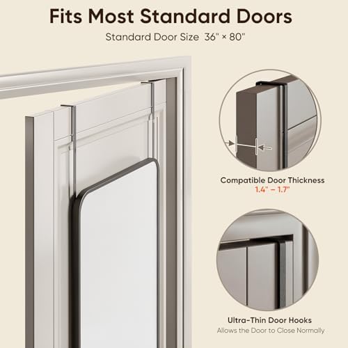 Antok 58"x20" Over the Door Full Length Mirror, Hang or Floor Stand - Image 3