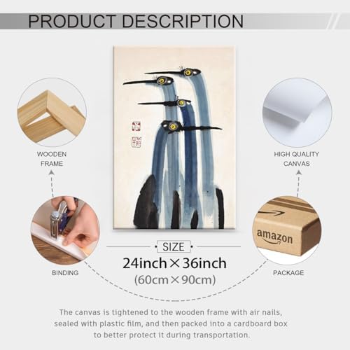Vintage Japanese Crane Framed Poster Antique Asian Bird Canvas Wall Art 24x36 - Image 2