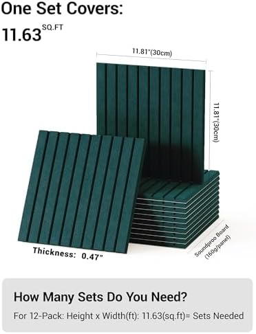 12 Pack Self-Adhesive Acoustic Wall Panels-Dark Green - Image 2