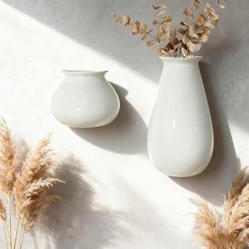 White Ceramic Wall Planters, 10.6 Inch, Flared Design - Image 3