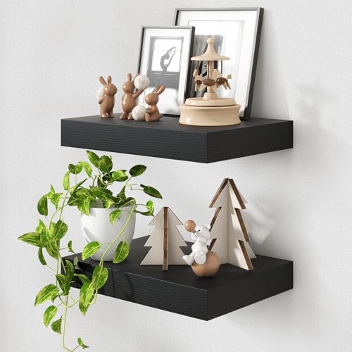 FLYJOE 12 Inch Deep Floating Shelves, 16 Inch Black Wall Shelves Set of 2 by FLYJOE
