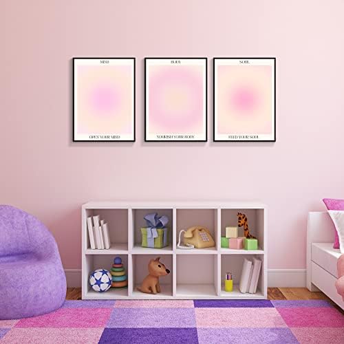 Framed 3 Piece Pink Gradient Aura Spiritual Canvas Wall Art Trippy Positive - Image 7