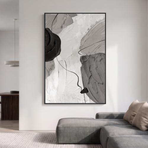 Extra Large Framed Black and White Neutral Abstract Wall Art Vertical 40x60 - Image 4