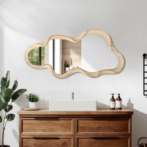 Asymmetrical Mirror, Large Irregular Wall Wood Frame Mirrors Wavy Mirror - Image 3