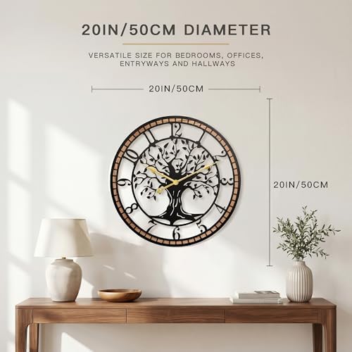 20" Tree of Life Wood and Metal Wall Clock, Rustic Decor - Image 2