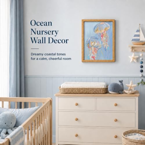 Framed Blue Jellyfish Canvas Wall Art, Nursery Ocean Animals Wall Decor - Image 2