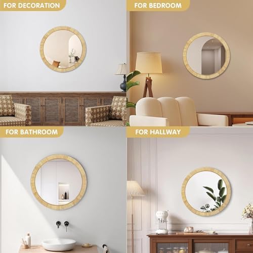 Decorative Rattan Wall Mirror, Boho Bathroom Modern Makeup Mirror, Rustic Wall - Image 3