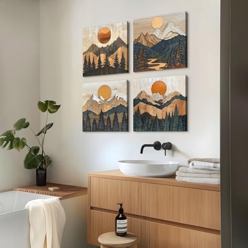 Boho Mountain Wall Art Mid Century Modern Decor Sunset Forest Landscape Canvas - Image 5