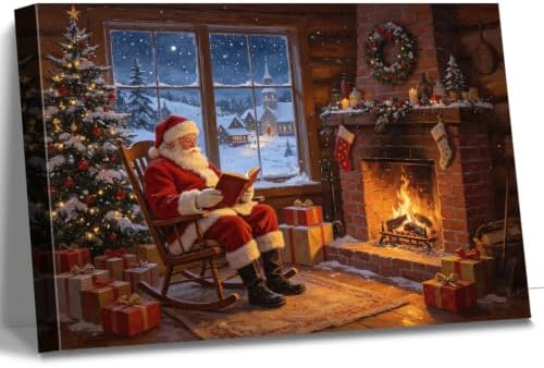 AVANT GARDE CANVAS Christmas Canvas Wall Art, Santa Claus Reading by Fireplace by AVANTCARDECANVAS