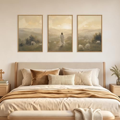HLNIUC Vintage Jesus Lamb Framed Canvas Wall Art, Large Abstract Christian - Image 5