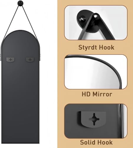 Dewfig 48"x16" Arched Full Length Mirror, Wall Mirror, Leather Strap - Image 6