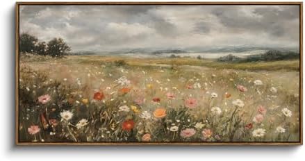 InSimSea Extra Large Framed Vintage Wall Art, Wildflower Field Art by InSimSeaArt