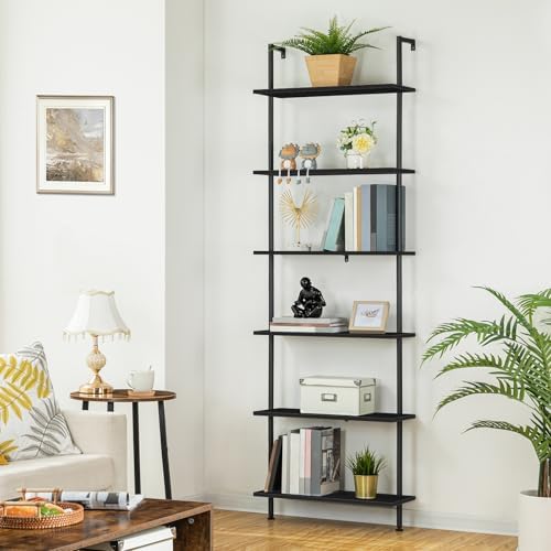 HOOBRO DIY Ladder Shelf, 6-Tier Wall Mounted Bookshelf, Office Vertical Bookcase - Image 2
