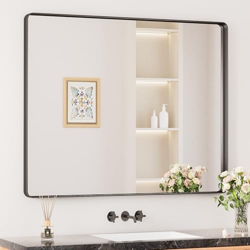 Keonjinn 42 x 36 Inch Black Bathroom Mirror by Keonjinn