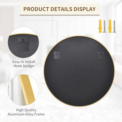 BEAUTYPEAK 40 Inch Round Mirror, Metal Frame Circle Mirror - Image 4