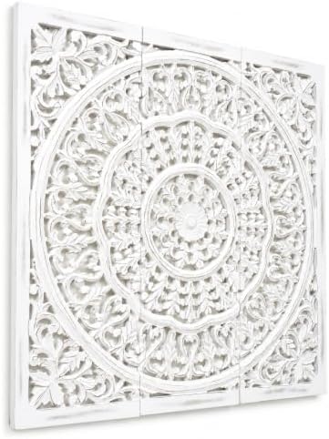 Wall art Decor - Wall Art Wall Décor Plaques Set of 3_36x12 Inch White Antique - Image 4