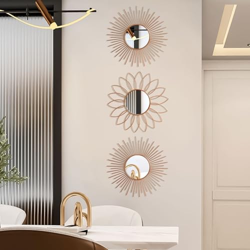 3 Pack Metal Mirrors for Wall Sunburst Wall Mirror Rose Gold Wall Art Décor - Image 5