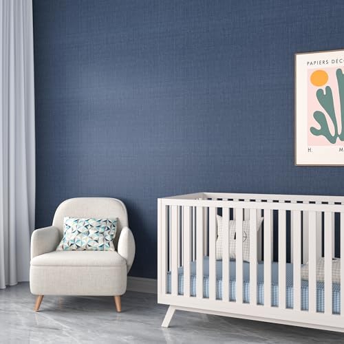 Decotalk Blue Wallpaper Peel and Stick Dark Blue Grasscloth Wallpaper - Image 5