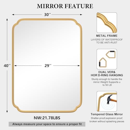 Ferytange 30" x 40" Gold Bathroom Mirror - Image 4