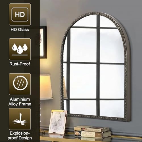Large Arch Mirror for Bathroom, Large 30"x20" Arch Wall Mirror, Metal Beaded - Image 6