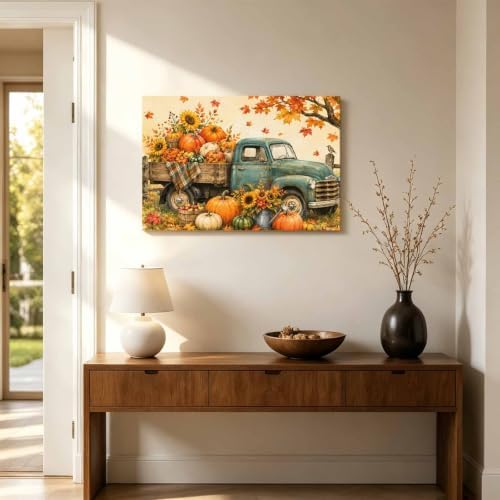 Fall Farmhouse Large Wall Art Vintage Truck Pumpkins Sunflower Maple Leaf - Image 4