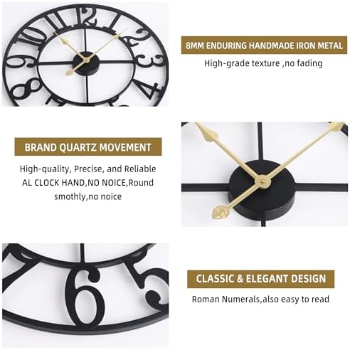 Large Wall Clock for Living Room Decor - 47cm/ 18 Inches Silent Non-Ticking - Image 6