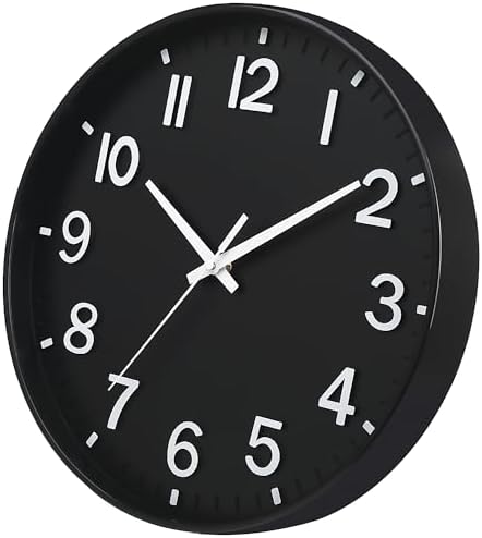 HZDHCLH 12 Inch Silent Wall Clock Battery Operated Non Ticking Black - Image 3