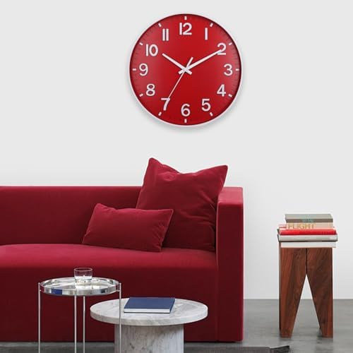 HZDHCLH 12 Inch Silent Wall Clock Battery Operated Non Ticking Red - Image 6