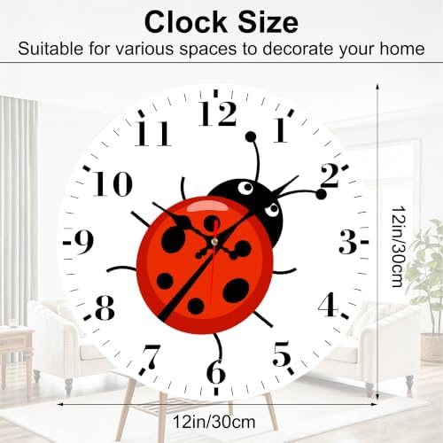 12" Silent Wall Clock, Round Wall Clock, Cute Cartoon Ladybug - Image 2