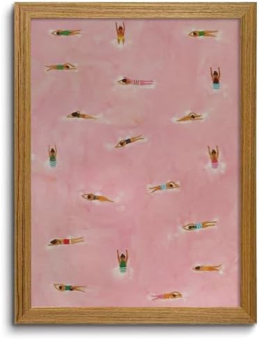 Framed Pink Swimming Pool Wall Art Summer Swimmer Canvas Print Decor by ZMDDYSWallArt