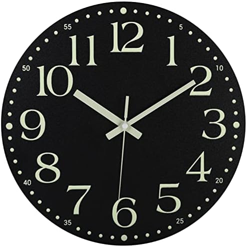 JoFomp Wooden Glow in The Dark Clock, 14 inch Silent Non-Ticking Battery - Image 2