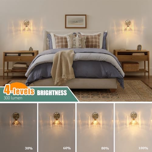 Shenmoyl Battery Operated Wall Sconce, Vintage Rechargeable Wall Lights - Image 3