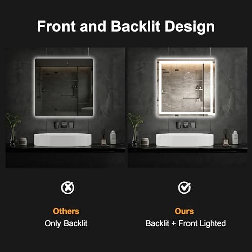 LED Bathroom Mirror with Lights, 30 x 30 Lighted Vanity Wall Mirror - Image 3