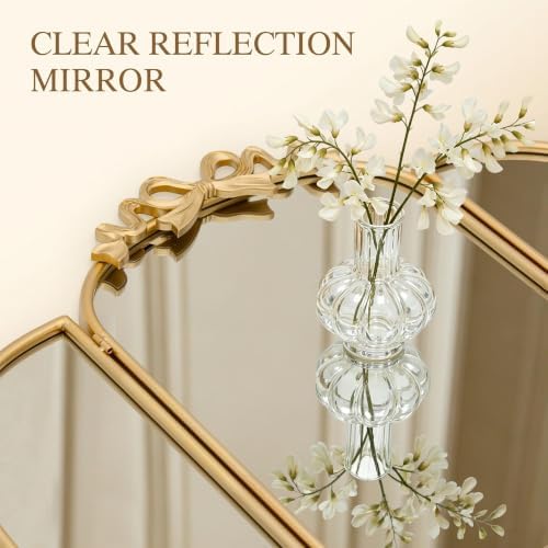 Besdomus Bow 3 Way Vanity Mirror: 36"x24" Gold Large Vintage Trifold Mirror - Image 7