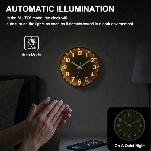 JoFomp Green Wall Clocks Battery Operated Night Glow, 8 Inch Sound Control Glow - Image 3