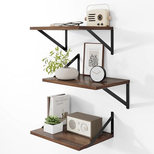 Heimlove 16W x 12D Deep Floating Shelves Set of 3 Walnut by Heimlove