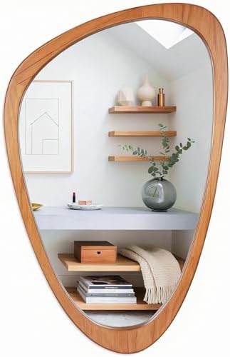 BOMINICA Asymmetrical Mirror 19x30 Inch Irregular Wooden Framed Wall Mirror by BOMINICA