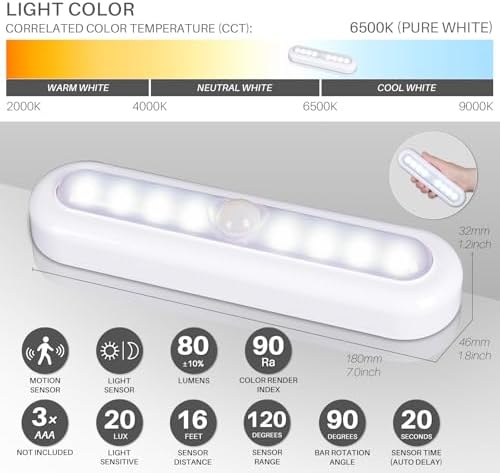 STAR-SPANGLED 9 Pack 7” Motion Sensor Lights Indoor Battery Operated, Stick on - Image 4