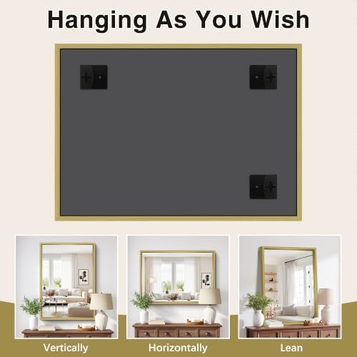 Bathroom Mirror, 30 x 42 inch Natural Wood Grain Colored Aluminum Metal Frame - Image 4