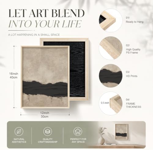 Aryroi Black and Tan Abstract Neutral Framed Canvas Wall Art Set, Dark Brown - Image 6
