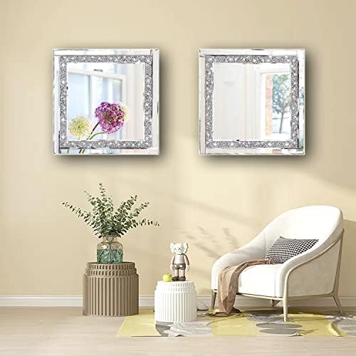 Meetart Crystal Crush Diamond Silver Mirror 12'' x 12'' 2PCS, Frameless Stylish - Image 5
