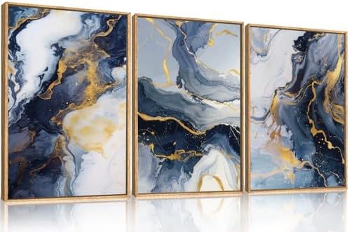 Abstract Navy Blue and Gold Framed Canvas Wall Art Set-16"x24"x3 - Image 5