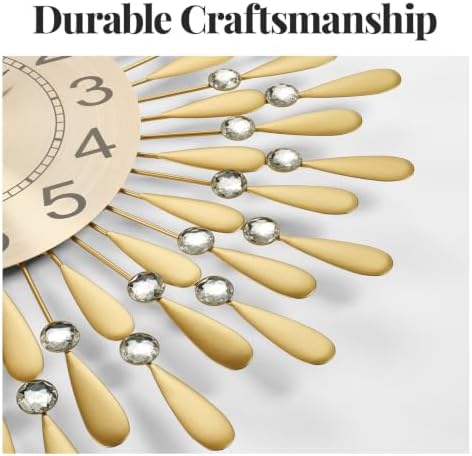 Cuspin 24 Inch Wall Clock Gold Crystal Sunburst Decorative Metal Clock - Image 4