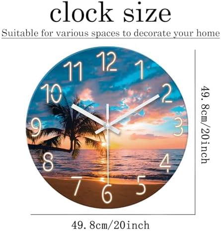 XFM Large Sunset Beach Wall Clock Battery Operated 20 Inch Silent - Image 6