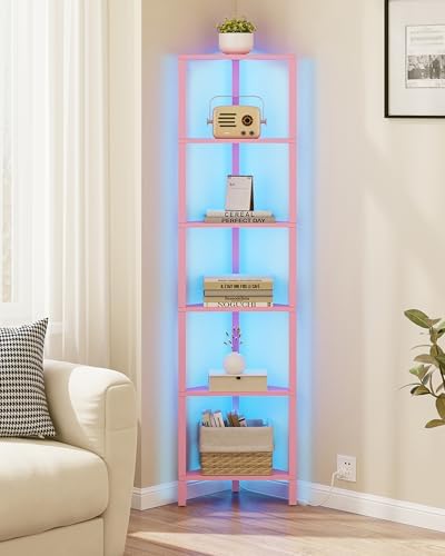 TUTOTAK Corner Shelf with LED Light, 6-Tier Corner Bookshelf - Image 4