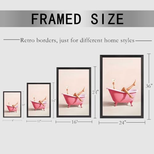 Woman With Cocktail In Bathtub Poster Cute Pink Bathroom Martini Canvas Wall - Image 2