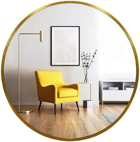 Oruii Round Mirror, 24 inch Glold Circle Mirror, Bruhsed Gold Metal Frame by OruiiMirror