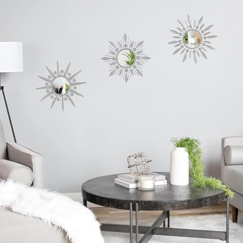 Silver Mirrors Wall Decor, Metal Sunburst Mirror Wall Art Decor Mirror - Image 5